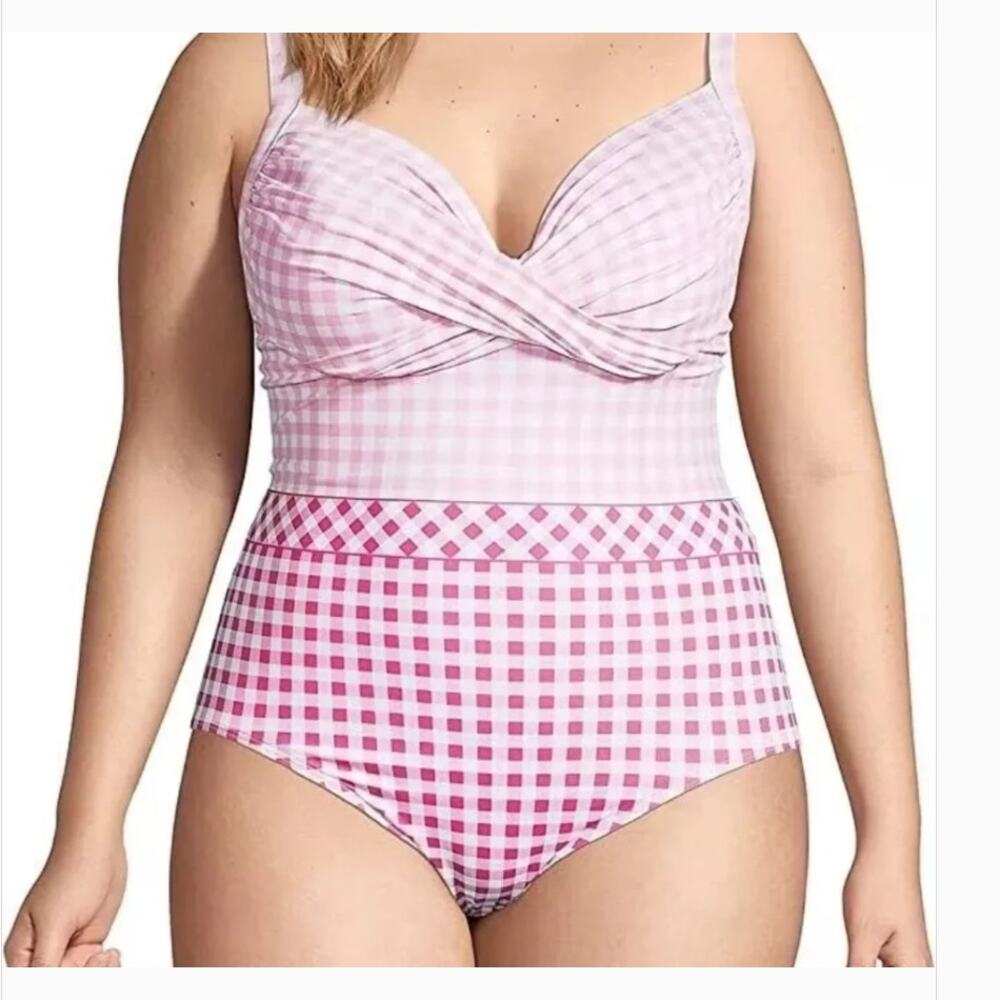 Lands End Draper James One Piece Pink Gingham Underwire Swimsuit Size 20W